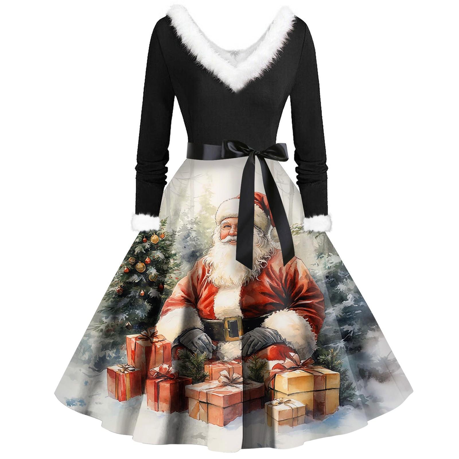 

Женские повседневные модные плюшевые платья с V-образным вырезом и рождественским принтом XXXXL белый