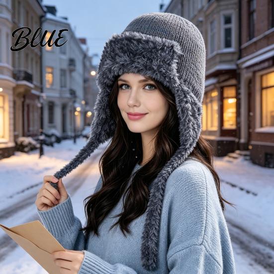 Fashionable Knit Hat Women Trapper Hat Wool Blend Knitted with Ear Flaps Fuzzy Cold Weather Headwear Trim Warm Winter for Hiking Skiing Outdoor