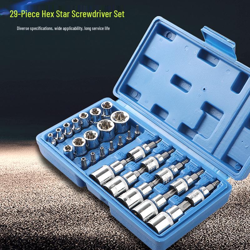 30-Piece Chrome Vanadium Steel Socket & Bit Set for Mechanics and Auto Repair