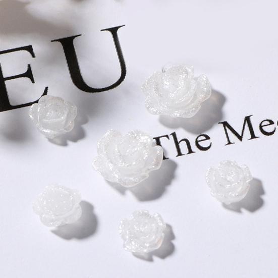 100Pcs/Set Nail Ornament Flower Shape Ice Penetration 3D Effect Resin Camellia Aurora White
