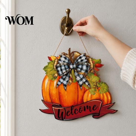 Pumpkin Lanyard Hanger Fall Welcome Sign, Thanksgiving Door Hanger, Wooden Decor Weather-resistant Sign Hanging Porch for Autumn Harvest Farmhouse