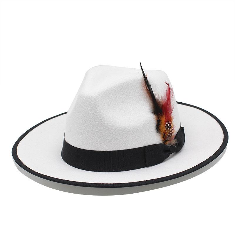 Wind Wool Monochrome Jazz Bump Top Hat Plain Weave Feather Big Brim Top Hat Color Matching Hat