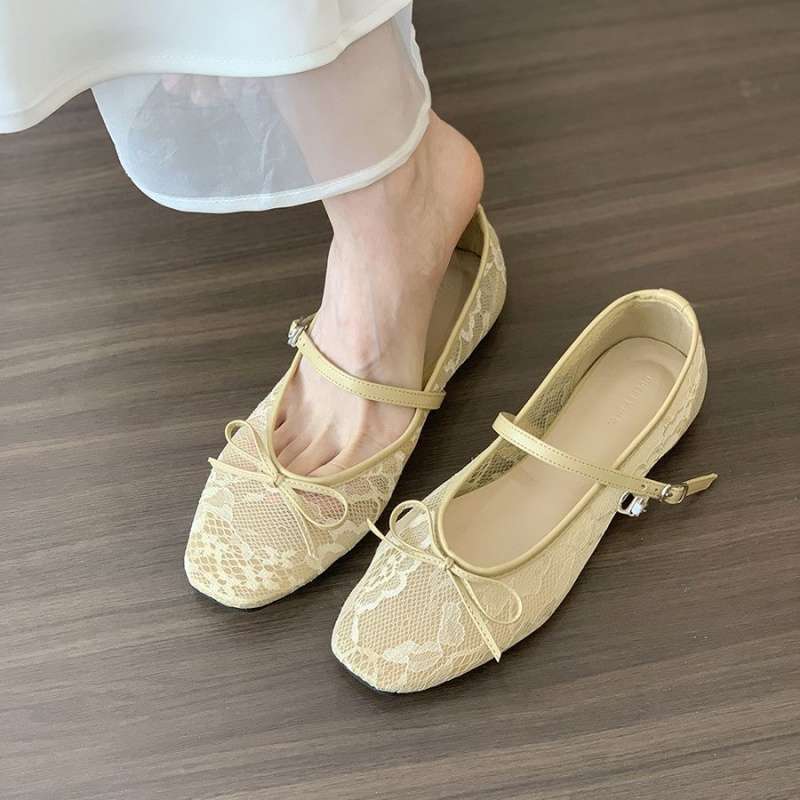 Flat bottom gentle bow fairy white mesh one word with ballet shoes female summer Mary Jane new single shoes