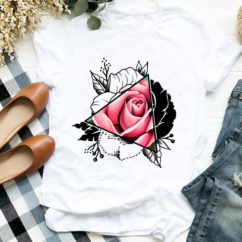 Flower Summer Autumn 90S Fashion Print Top Femme Tshirt Women T-Shirt Cartoon Harajuku O-Neck Casual Tee Ladies Clothing