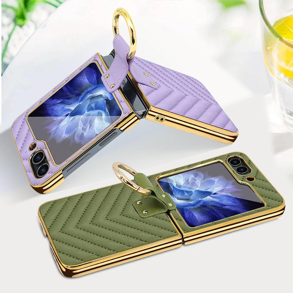 Luxuriöse galvanisierte Handyhülle für Frauen und Mädchen mit Displayschutzfolie und Ring für Samsung Galaxy Z Flip 6 5 4 3 Hülle