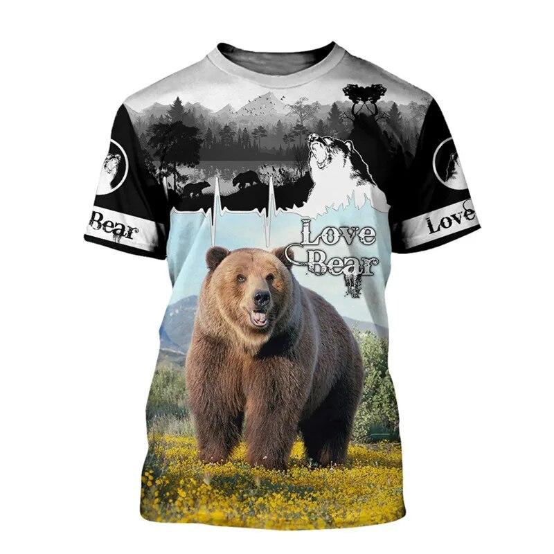 Men's T-shirt Camouflage Hunting Animal Sika Deer 3D Print T Shirts Fashion Bear Pattern Short Sleeve Outdoor Sports Loose Tops