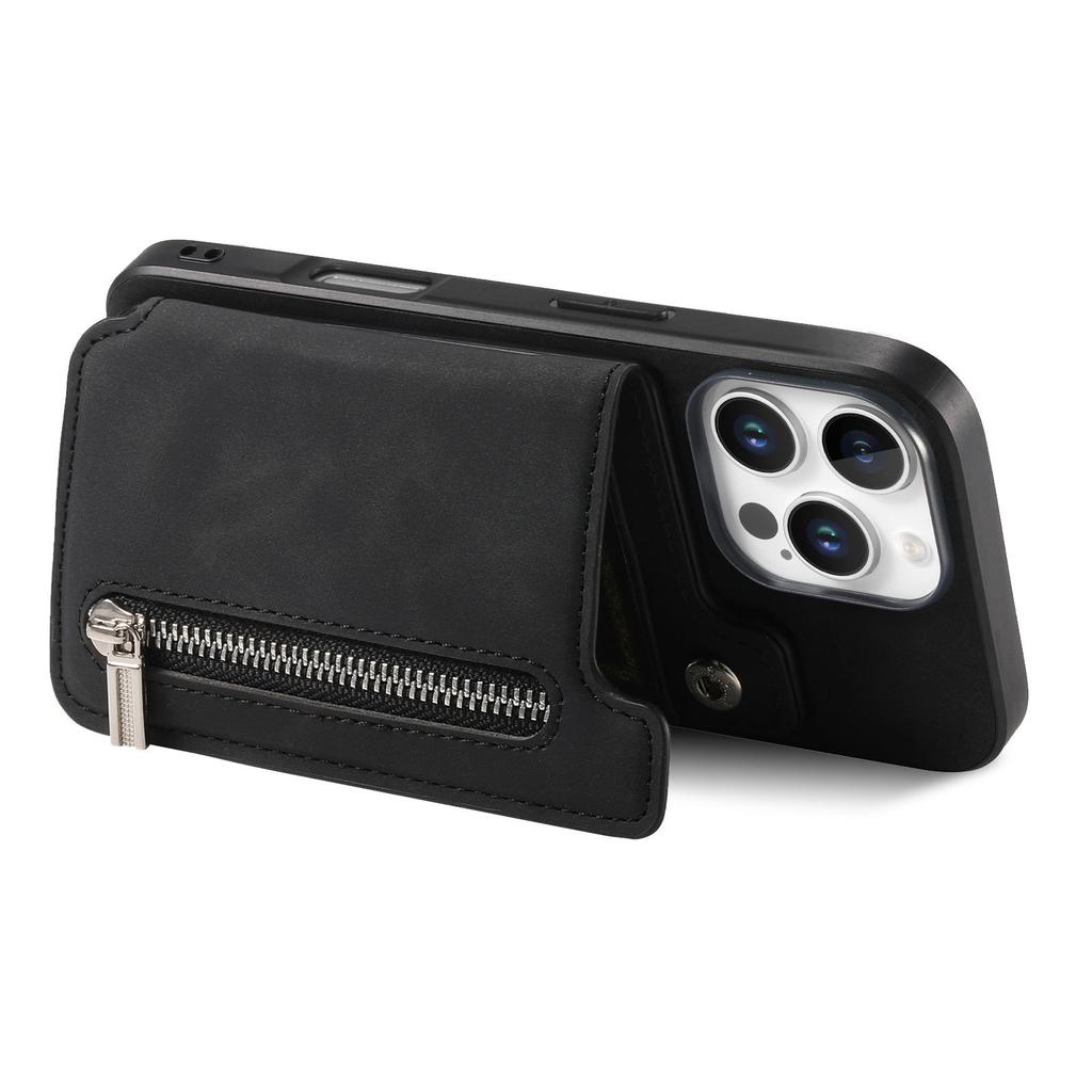 For iPhone 16 Pro Case Magnetic Detachable Zipper Card Holder Leather+TPU Phone Cover