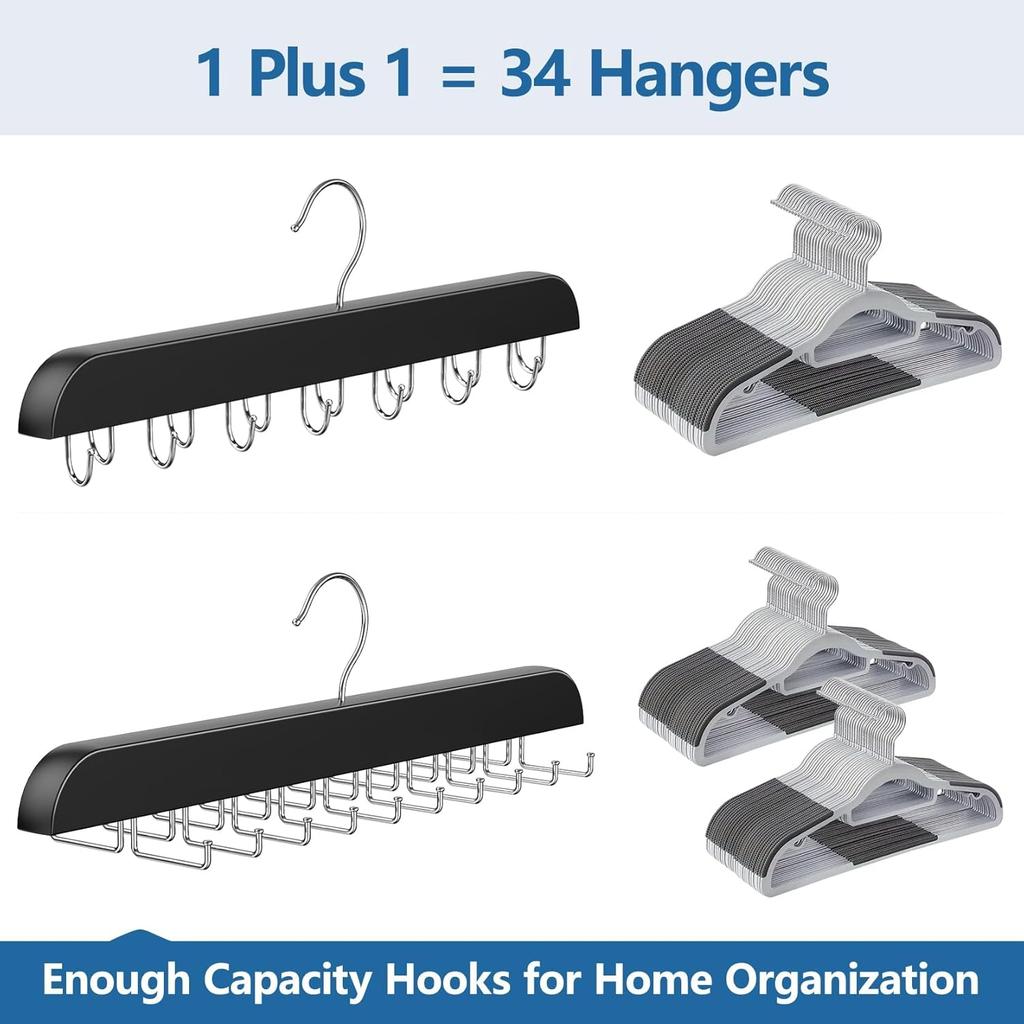 2pcs Men's Essential Tie and Belt Rack, Suitable for Closet Organization and Storage, Sturdy Wooden Belt and Tie Organizer