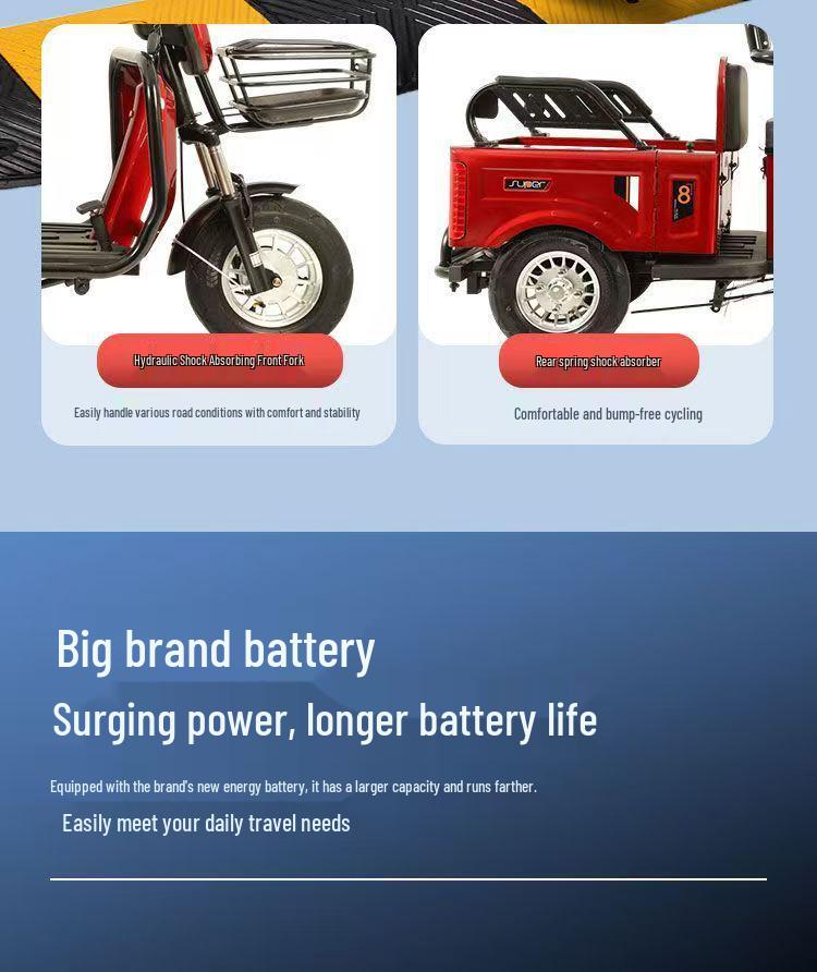 High-Power Electric Tricycle for Adult and Elderly Commuting, Leisure, and Cargo Use