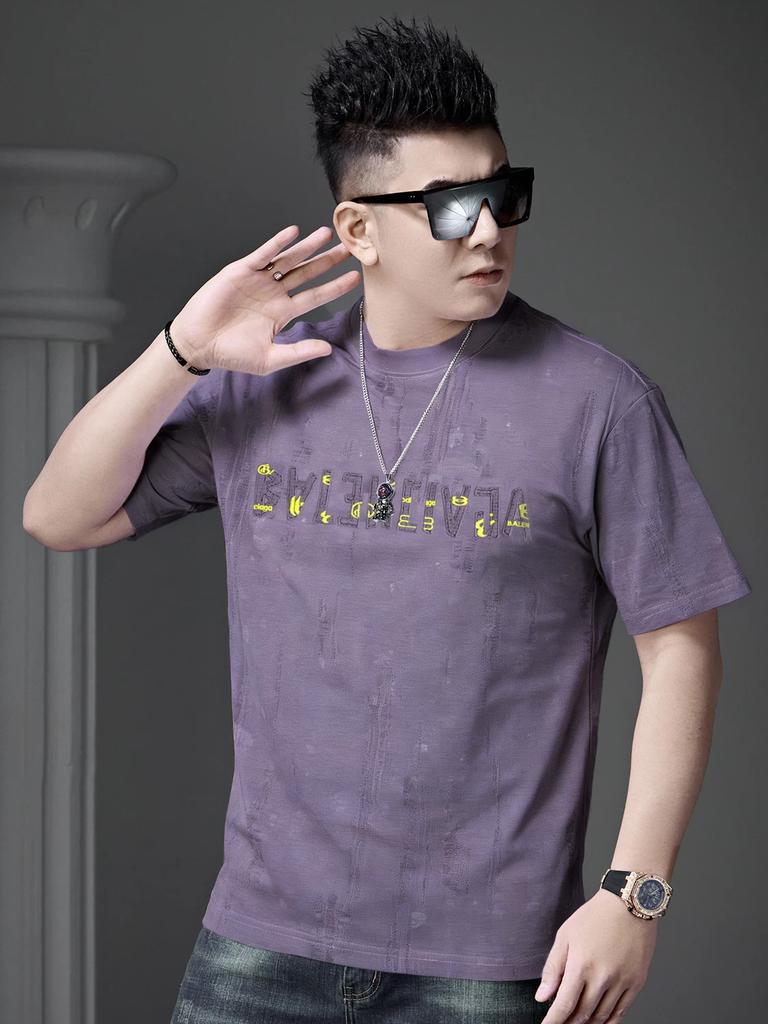 European Style Round Neck Short-Sleeve T-Shirt for Men, 2026 Summer New Trendy Embroidered Distressed Top Half-Sleeve Tee for Men