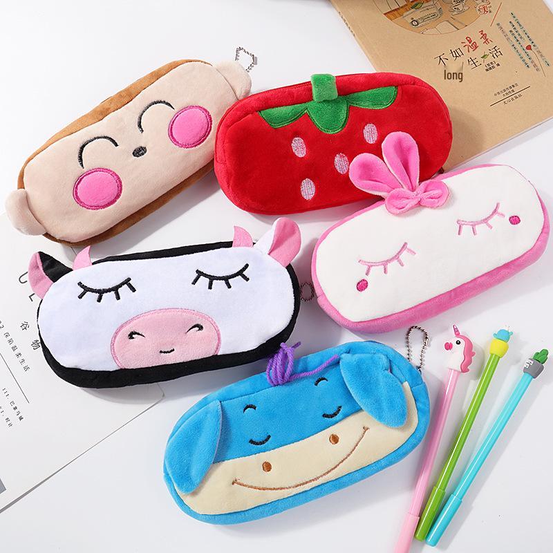 Korean Style Cartoon Plush Pencil Case & Coin Purse for Students