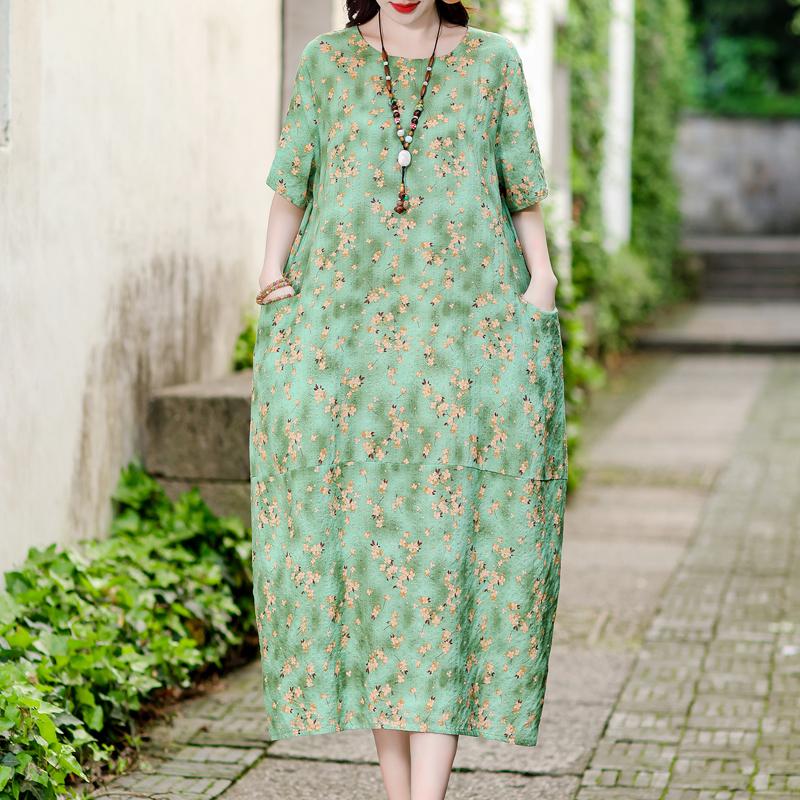 Vintage potisk Dlouhé šaty pro ženy Nadměrná velikost Volný Krátký rukáv Móda Elegantní Dámské šaty Letní Vintage oblečení