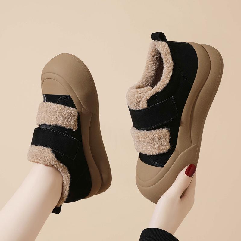 

Жіночі кросівки на товстій підошві з натуральної шкіри та хутра 2024 року - теплі зимові, з оксамитовою підкладкою, спортивне взуття для активного відпочинку на свіжому повітрі 40