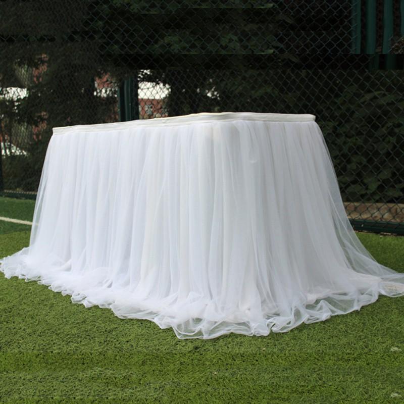 Tulle Table Skirt Elastic Mesh Tulle Tableware Tablecloth For Holiday Party Table Skirt Baby Shower Wedding Party Decor 100x75cm