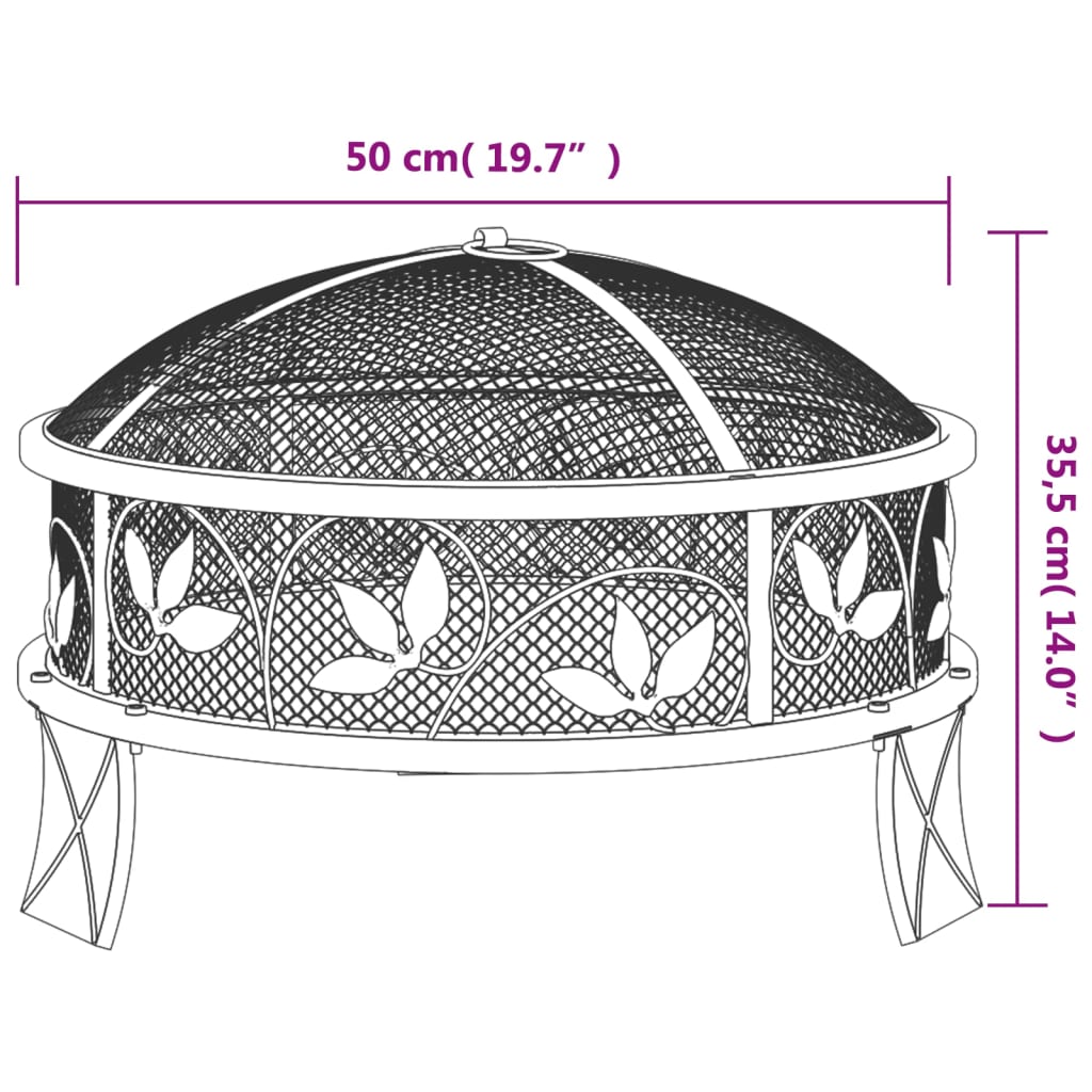 Vidaxl Fire Pit with Poker, 50 Cm, Xxl, Steel