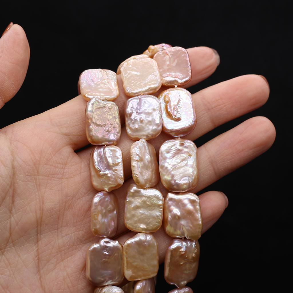 1String, 15×20mm Pink Natural Freshwater Rectangle Pearls 36cm Loose Beads for Handmade Jewelry Craft Supplies, DIY Holiday Gifts