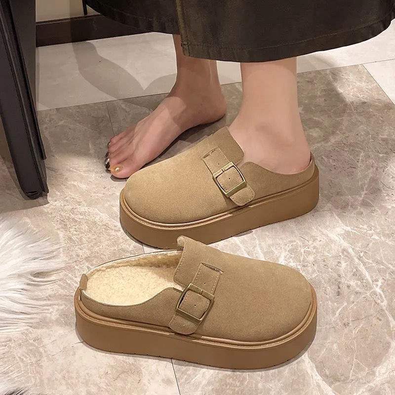 Lazy platform bag head slippers women's 2025 autumn new height increase outer wear one pedal casual skirt Boken shoes