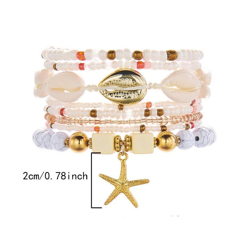 Boho Reisperlen Seestern Anhänger Armbänder Für Frauen Sommer Ozean Strand Muschel Charme Mehrschichtiges Armband Set