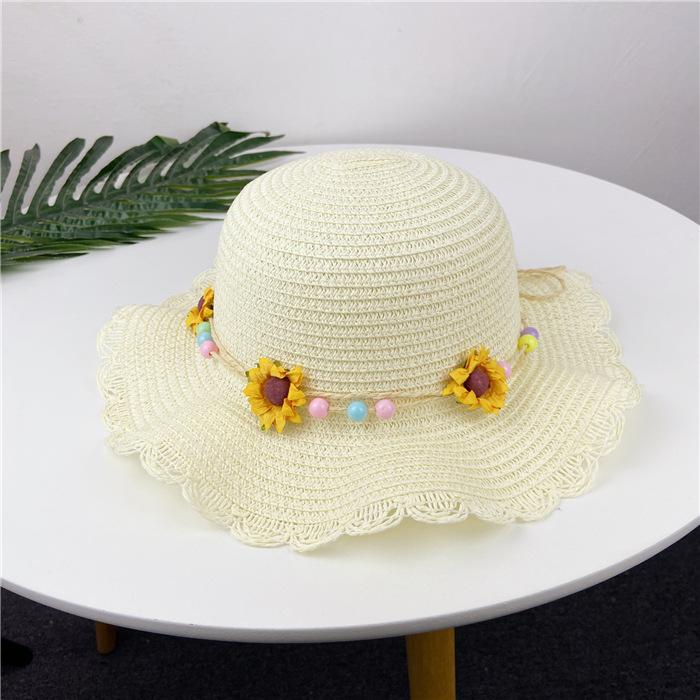 Girls Hat Spring and Autumn Sun Hat Baby Cute Pot Hat Children's Summer Sun Protection Straw Hat Sun Flower Sun Hat