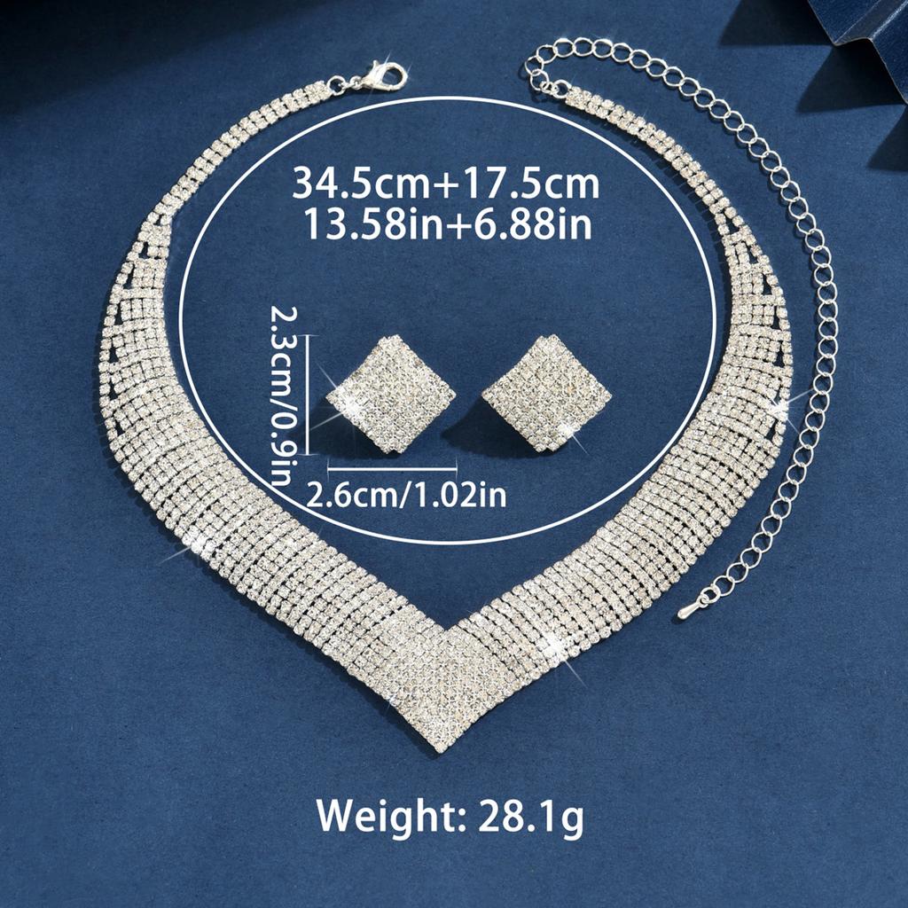 3PC Women's Fashion Geometric Zircon Necklace Earrings Zircon Set Suitable for Wedding, Party, Festival Gifts-8540
