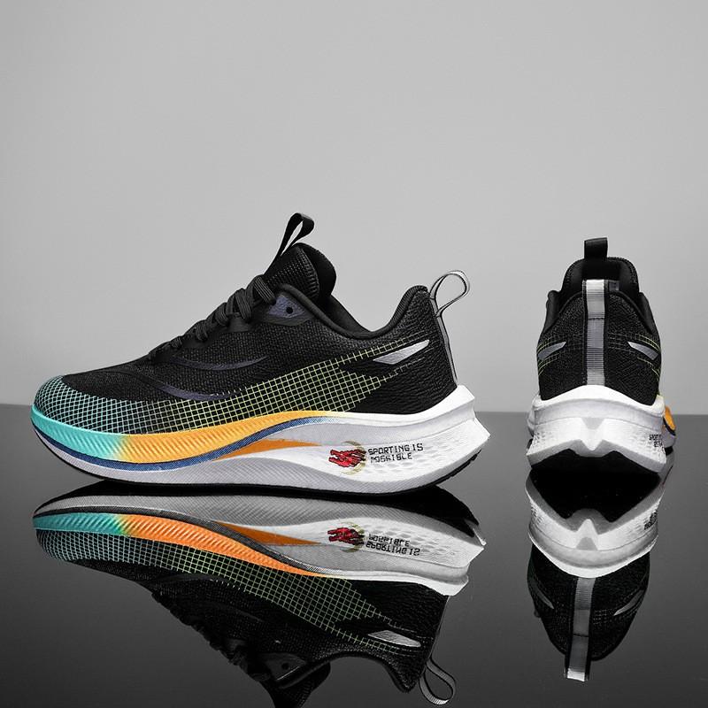 Men Women Lightweight Running Shoes With Carbon Plate Foam Cushion Low-Top Breathable Sport Sneakers