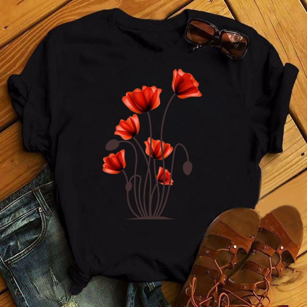 

Maycaur Red Poppy, модные женские футболки 90-х годов, Ulzzang, футболки с цветочным принтом, эстетические женские футболки для женщин, рубашка-рубашка M