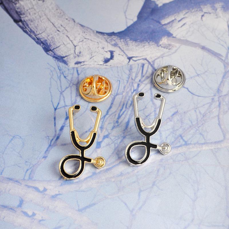 1pc Creative Doctor Stethoscope Brooch Cartoon Dripping Oil Metal Badge Trendy Versatile Clothing Bag Accessories Brooch