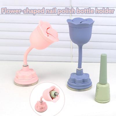 Stojak na lakiery do paznokci w kształcie kwiatka, obracany o 360 stopni, pochylony, zapobiegający rozlewaniu, nieprzewracalny, na przyssawkę, stojak na butelki z lakierem żelowym, akcesoria do lakierów do paznokci