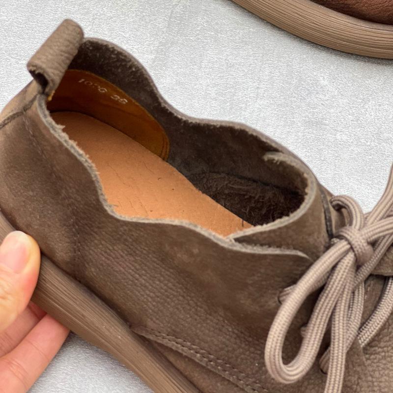 Handmade Women's Shoes Retro Artistic Round Toe Flat Top High Top Lace Up Soft Cowhide Women's Single Shoes