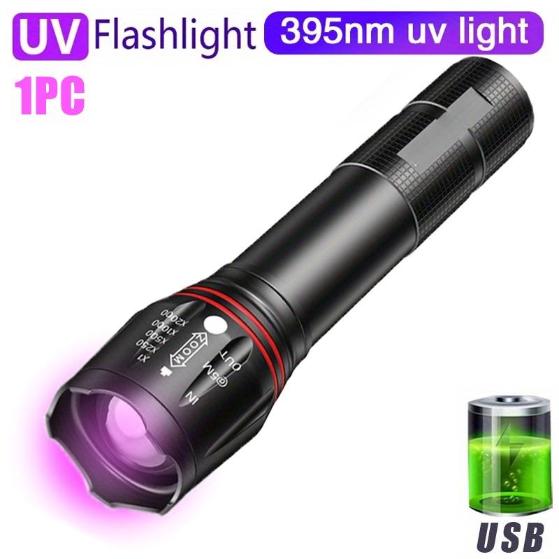 395nm T6 LED UV Flashlight Rechargeable Zoom Torch Light for Ink Dryer Money Fluorescer Detector UV Oil Curing Purple Light