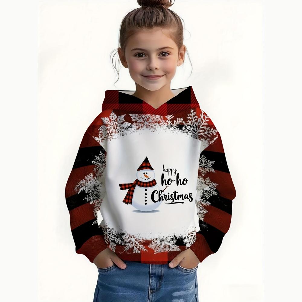 Children Sweatshirt Christmas Cute Snowman Print Pullover Long Sleeve Hoodies Fashion Holiday Party Streetwear Children Hoodie