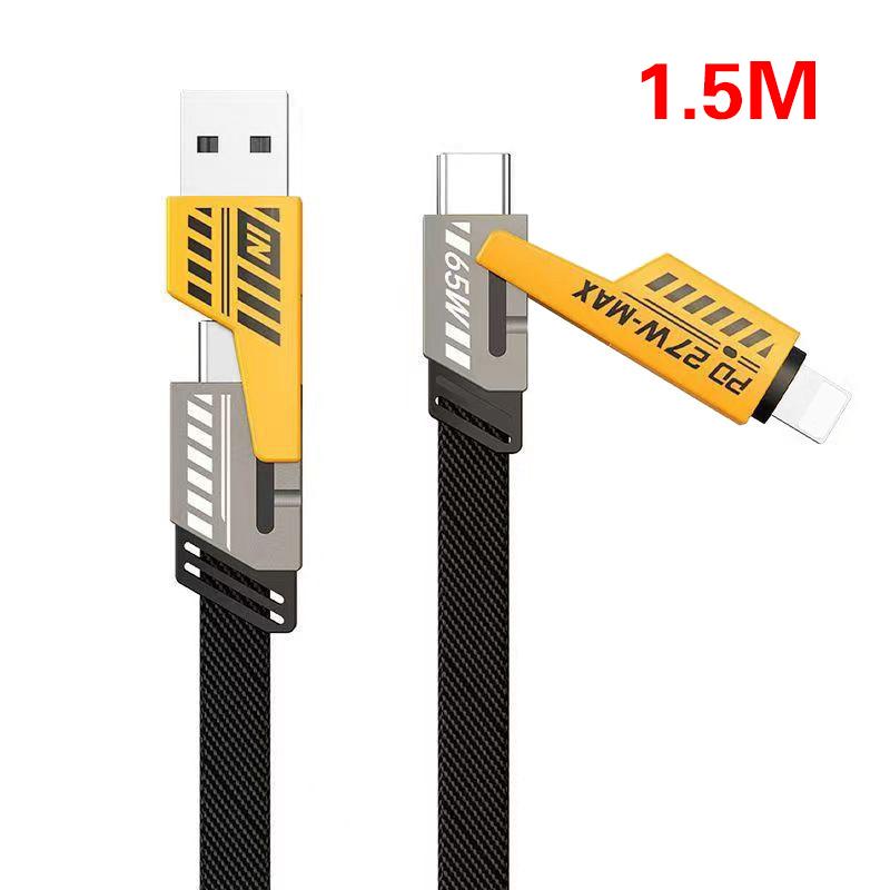 

Кабель для быстрой зарядки 4-в-1 Type-C к Type-C 65 Вт в стиле меха для iPhone, Samsung, Xiaomi, Redmi, Poco, OnePlus, кабель для передачи данных USB-A к USB-C 1.5m