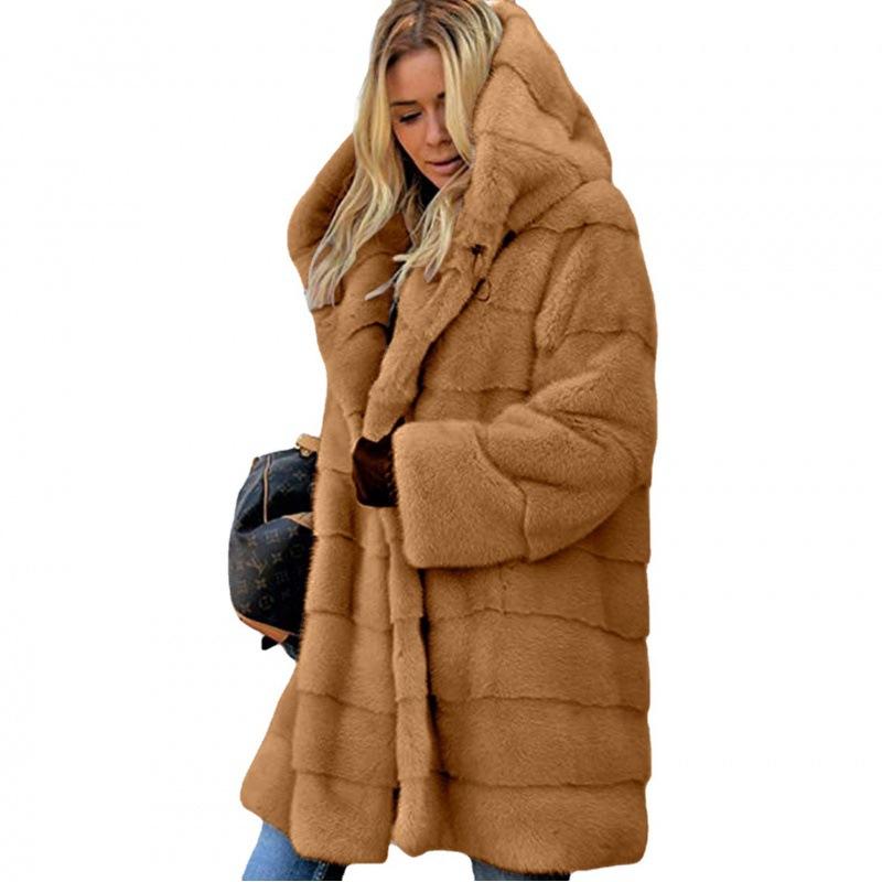 Large size leather women's jacket, street hipster without belt, solid color, long sleeve, artificial fur, hooded, warm.