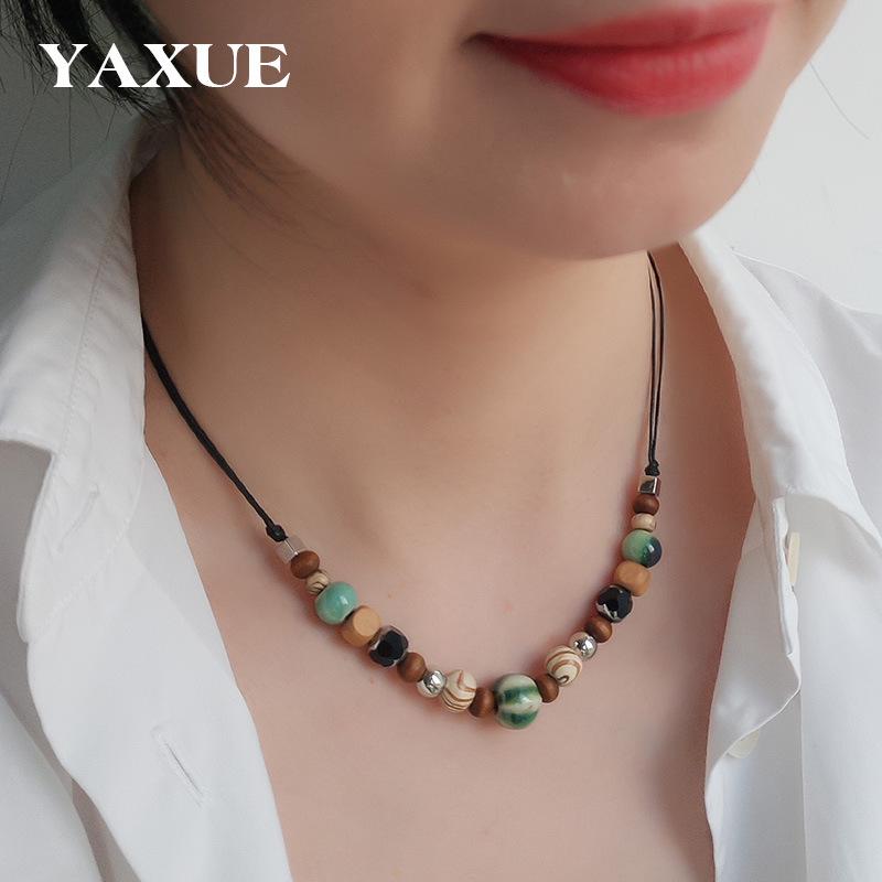 Ethnic Style Ceramic Beaded Necklace - Women's Versatile Clavicle Chain, European & American Jewelry.