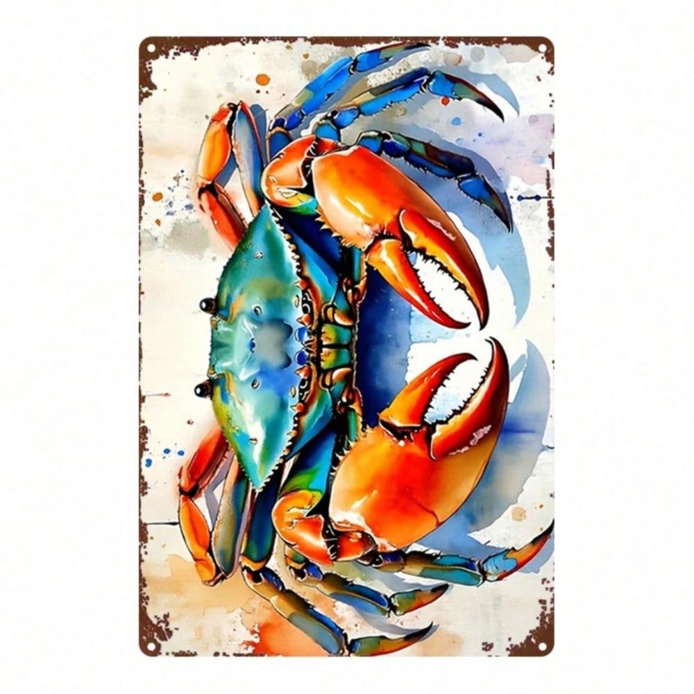 Blue Crab Metal Wall Art 8x12 – Realistic Nautical Iron Hanging Sign, Indoor/Outdoor Farmhouse, Christmas Decor