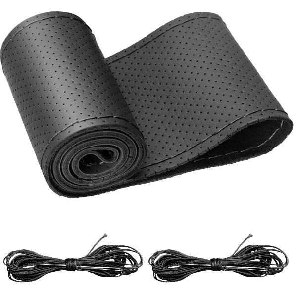 Belinous Perforated Leather Car Steering Wheel Cover (Size M4, Black) | Stitch On Wrap, Universal fit 13-20 Inch, Whole Piece of Cowhide, DIY