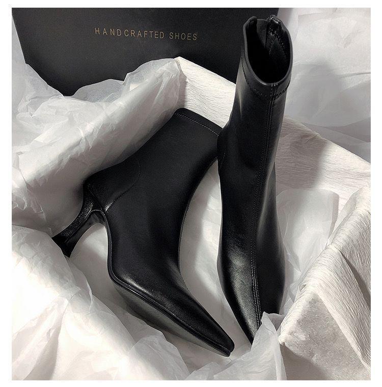 2025 Damstövletter med stilettklack – Smala, stilrena korta skaft spetsiga klackar