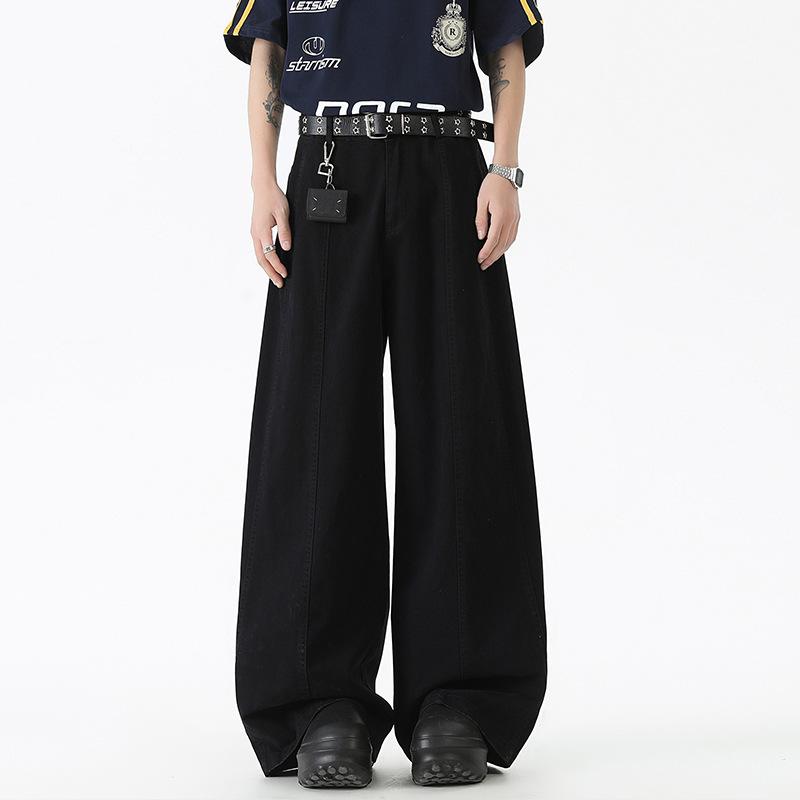 

Work Pants Men and Women Loose Silhouette Retro Denim Floor Trousers 2XL чёрный