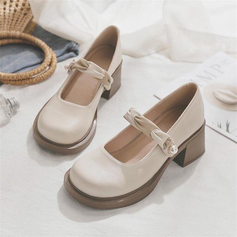 Fashion Summer Black Women Patent Leather High Heels Mary Jane Shoes Loafers Fashion Party Wedding  Butterfly-knot Casual Shoes Zapatos