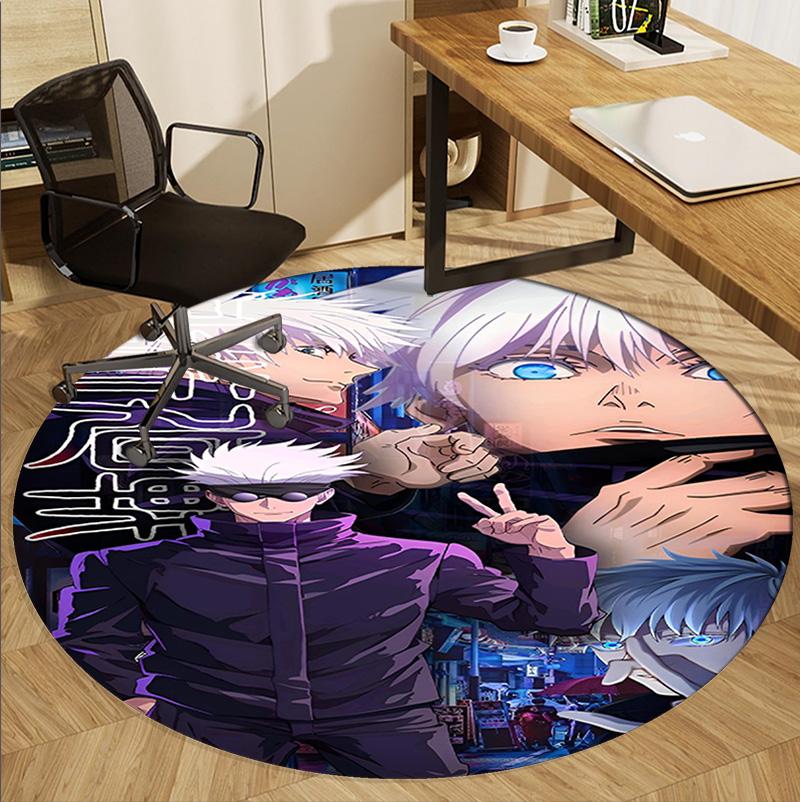Jujutsu Kaisen Pattern Round Rug, Indoor/Outdoor Mat, for Picnic, Gameroom, Bedroom, Office, Living Room, Home Decor Carpet, Birthday Gift