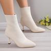 Large Size European and American 2026 Thin Boots Women's High-heeled Short Boots Knitted Autumn and Winter Single Boots Pointed Head