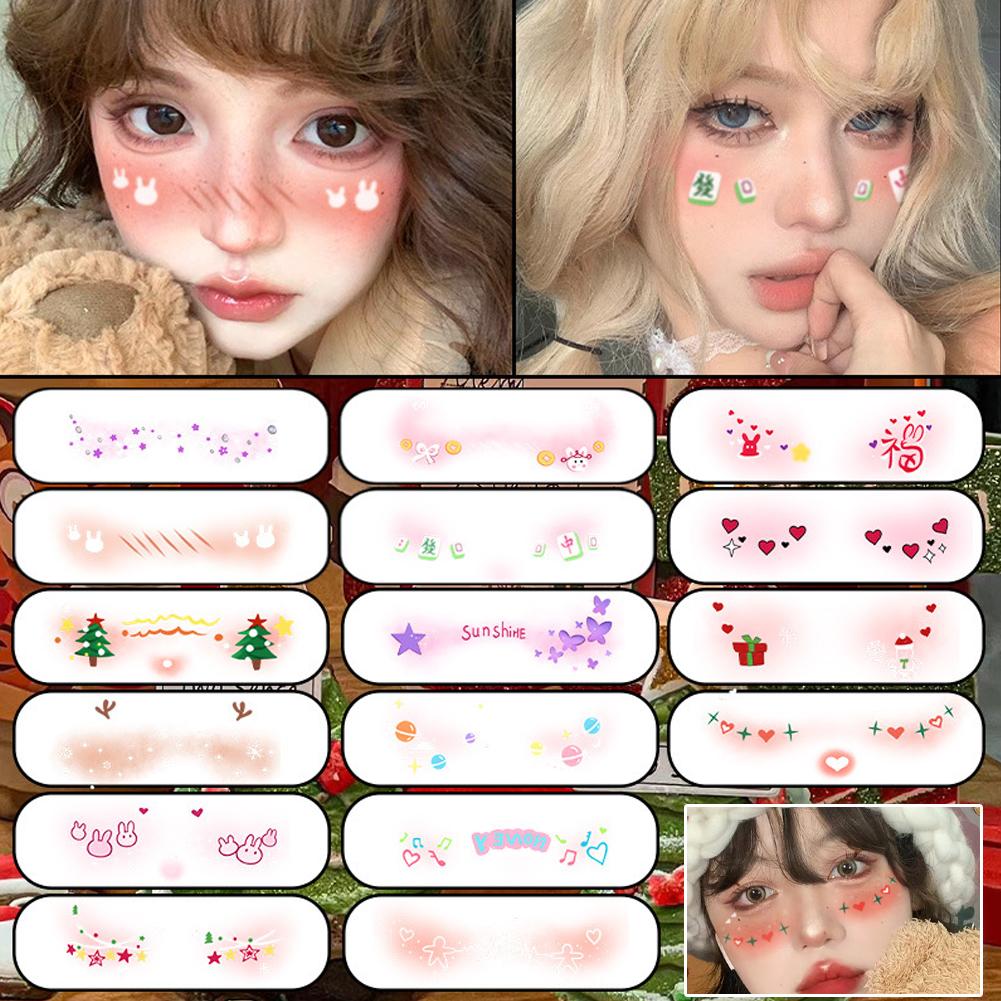Christmas Makeup Face Stickers Disposable Sweet Blusher Tattoo Rabbit Sticker Deer Gift J4E9