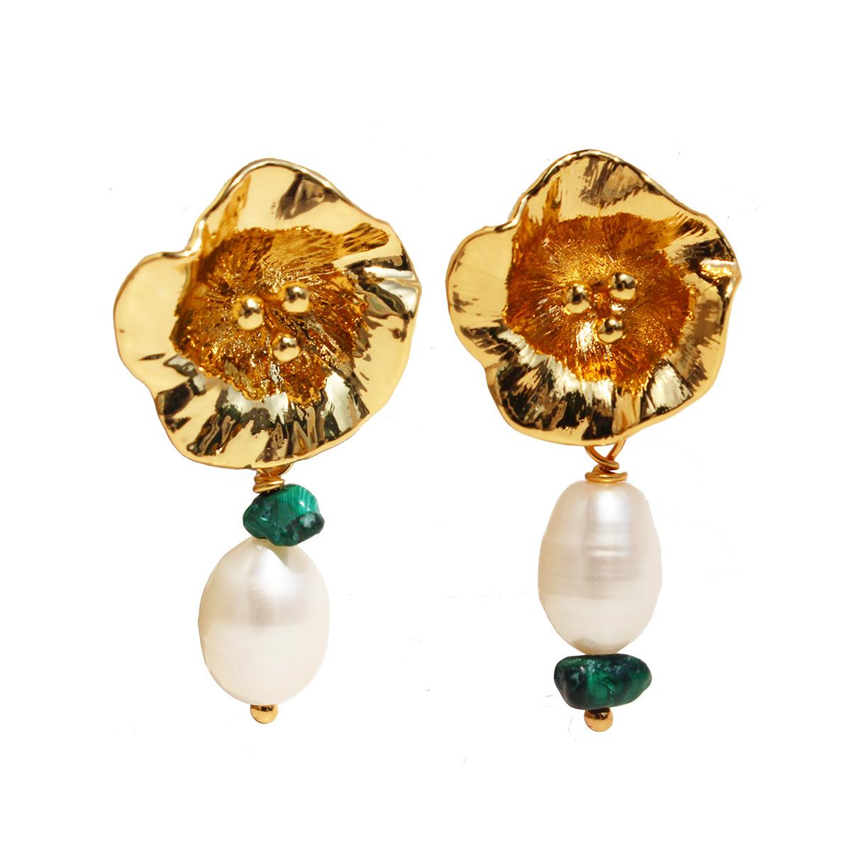 

Романтичные ретро-текстурные цветочные серьги на ухо женские легкие роскошные темпераментные пресноводные жемчужные серьги-гвоздики Ab 445