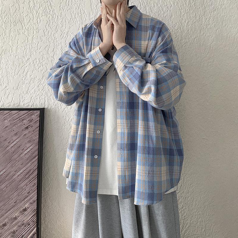Sunscreen Casual Plaid Shirt Men's Summer Thin Long-sleeved Shirt Couple Ice Silk Loose Jacket Top