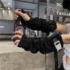 Women's Black Fingerless Gloves with Woven Strap and Buckle - Spring/Autumn Workwear Style