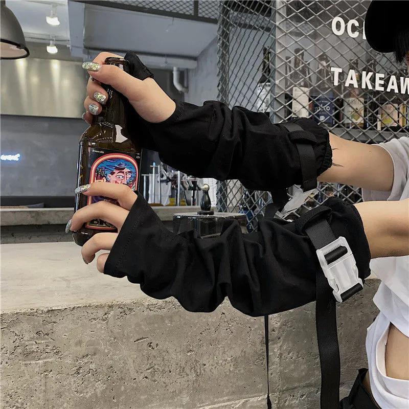 Women s Black Fingerless Gloves with Woven Strap and Buckle - Spring/Autumn Workwear Style One Size
