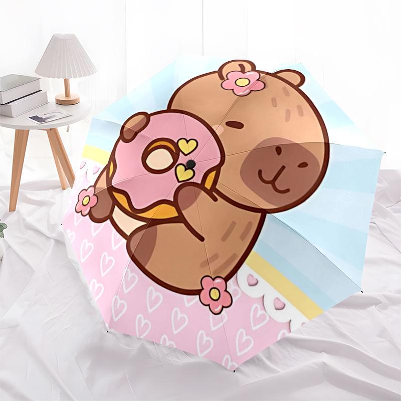 Reiseregenschirm mit Capybara-Motiv - 8 Rippen, Automatisches Öffnen und Schließen, Tragbares faltbares Design, Kompakter und stilvoller Schirm für unterwegs