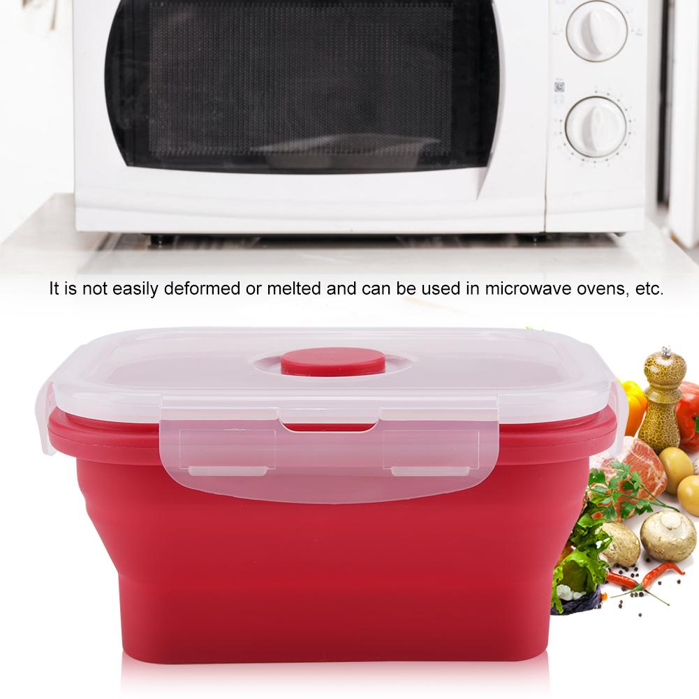 350ml Rectangle Silicone Bento Box Collapsible Lunch Box Microwave Food Container (Red)