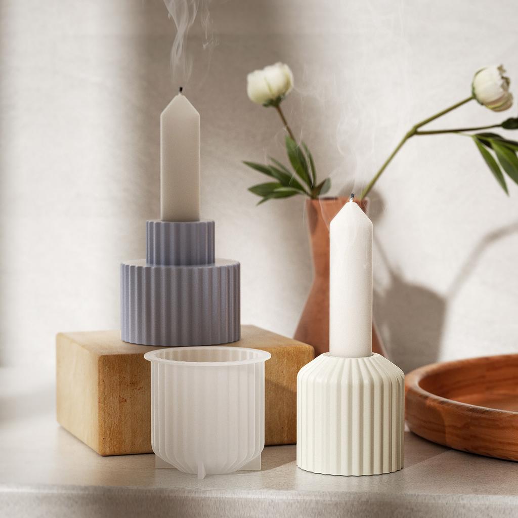 Creative Candle Holders Silicone Molds Premium Silicone Mold For Personalized Striped Candle Holder Ornament Creation