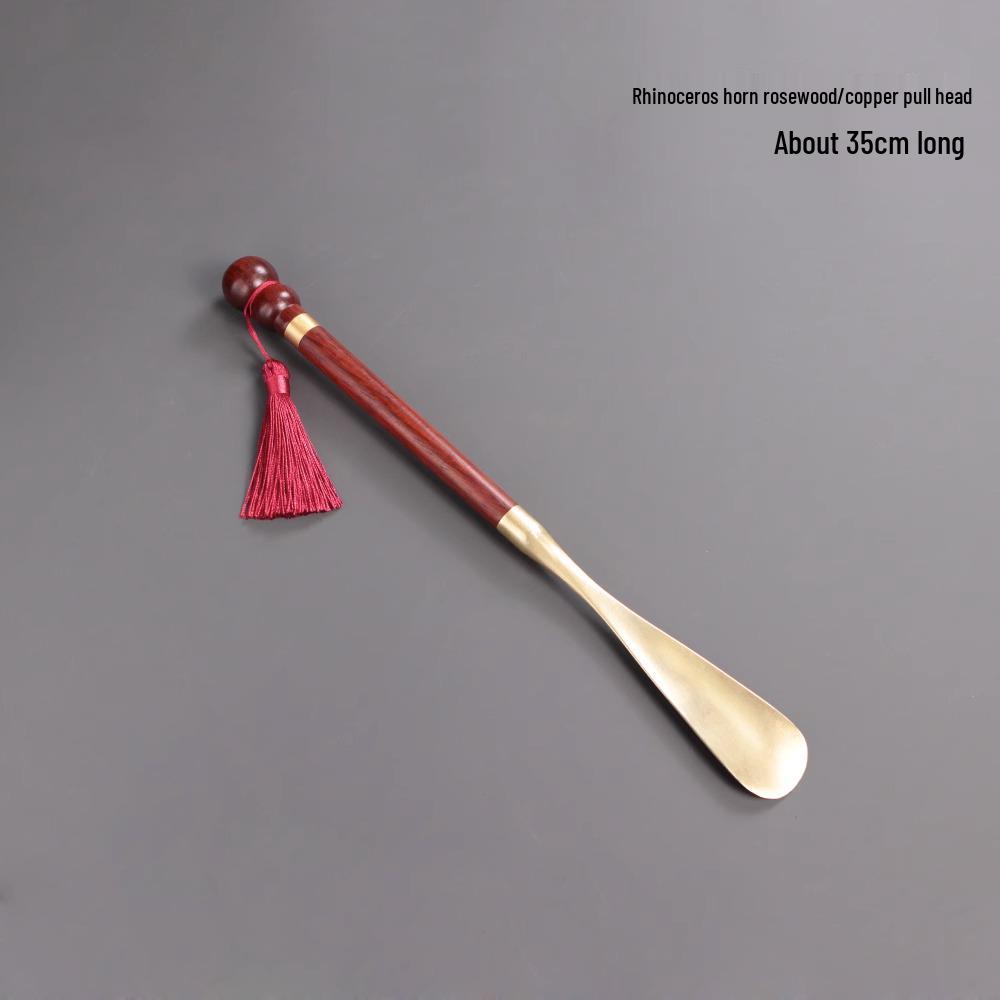 Extra Long Solid Wood Shoehorn with Copper Handle – Sandalwood & Rosewood, Ideal for Elderly Use